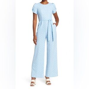 Calvin Klein Polka Dot Tie Waist Jumpsuit Blue and White Size 12